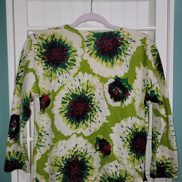 Garnet Hill Marino Wool Floral Cardigan.  Size Medium - Picture 2 of 6